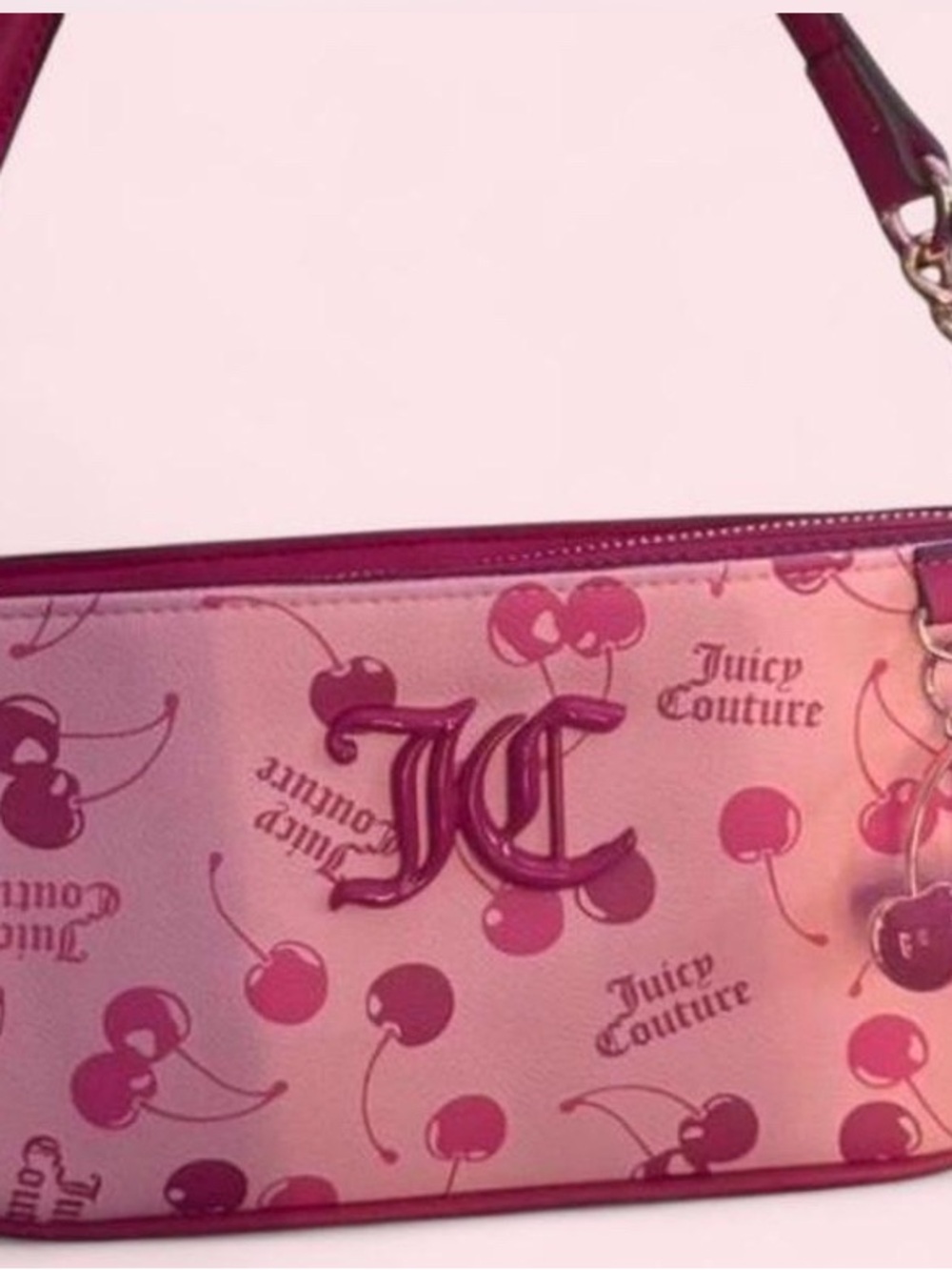 Juicy Couture Pink Cherry Logo Shoulder Bag with Tonal JC Emblem